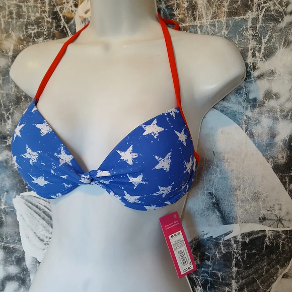 💚5/$25 NWT Patriotic Star Push Up Padded Bikini Top Size Medium (4-6) - Picture 5 of 6